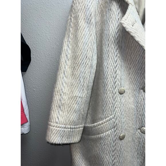 Womens Luxus Qualitat Mohair Wool Coat Overcoat Herringbone Jacket Size XL - Picture 4 of 12